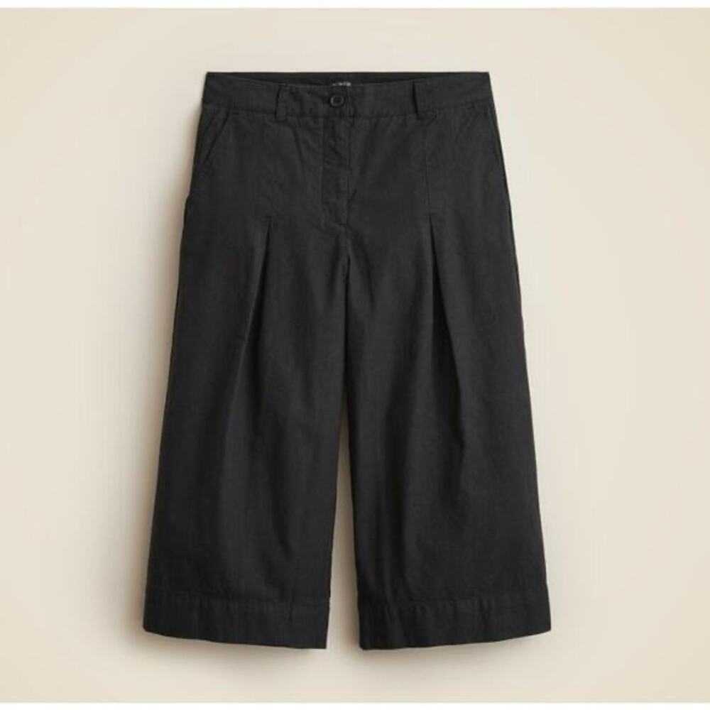 NWT J.Crew Cotton-Linen Blend Wide-Leg Culotte Short Mid-Rise Black Size 14